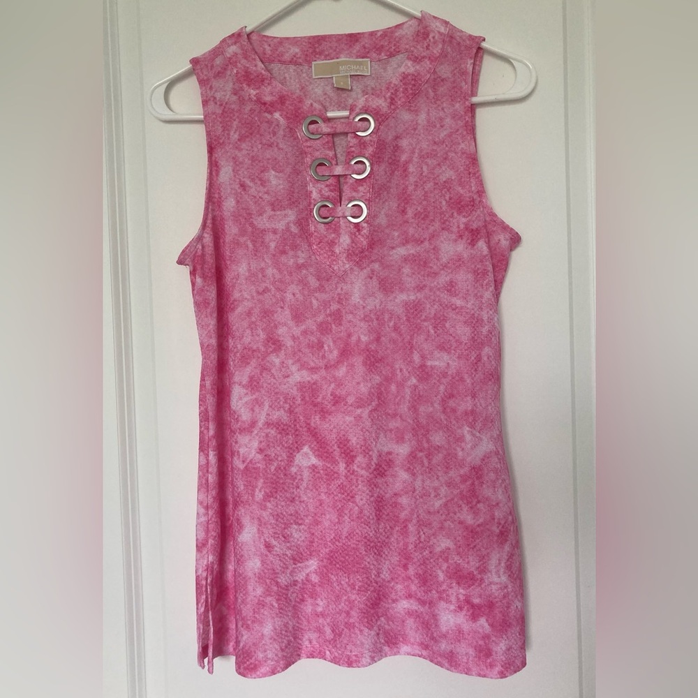 Michael Kors Light Pink Textured Sleeveless Lace Up Top Women’s Small